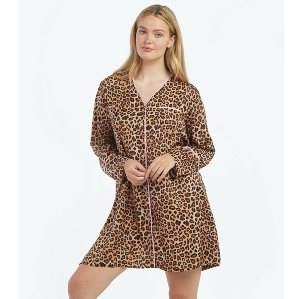 Summersalt The Cloud 9 Boyfriend Sleep Shirt Leopard Pink Sky Pajamas Large